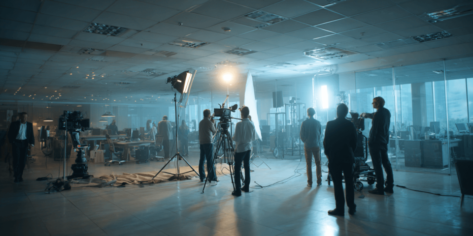 equipo de rodaje en una oficina